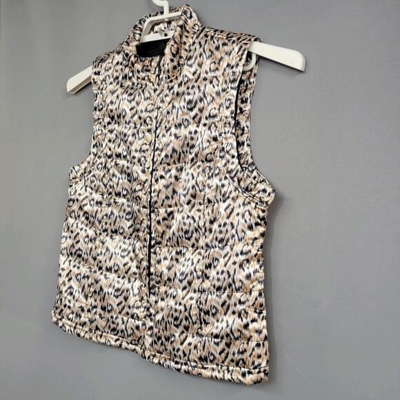 Westbound Quilted Puffer Vest Womens Petite Small Brown Shimmer Animal Print Zip - Picture 2 of 11